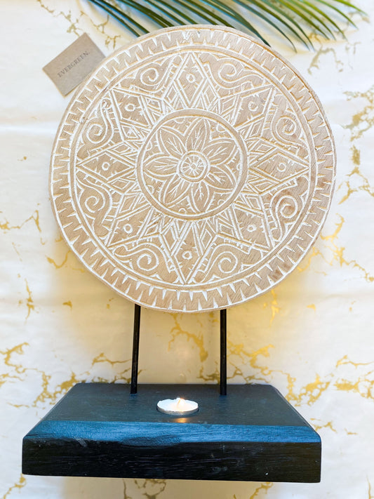 Natural Mandala Feng Shui Albasia Wood Art & Stand