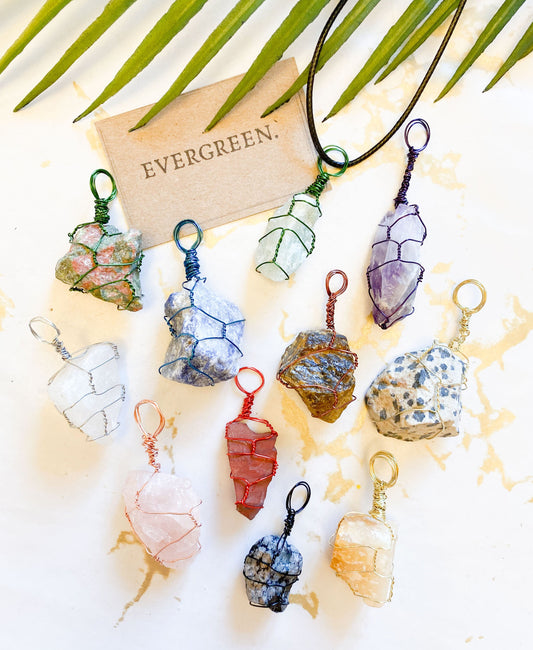 Hand Wrapped Raw / Rough Crystal Pendants With Coloured Copper Wire - Wide Variety Available!