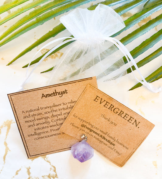 Raw / Rough Amethyst Crystal Pendant - Balance, Wisdom & Higher Consciousness
