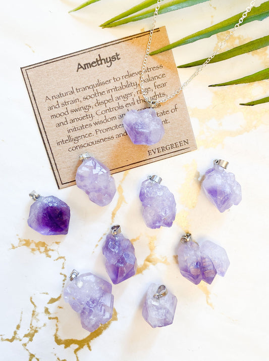 Raw / Rough Amethyst Crystal Pendant - Balance, Wisdom & Higher Consciousness