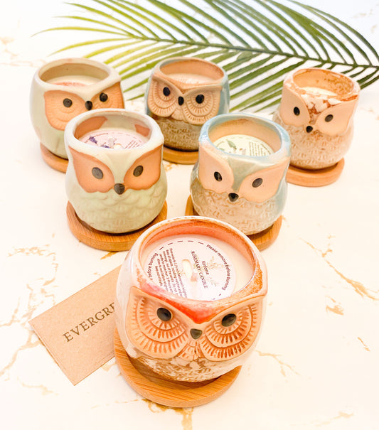 Owl Natural Fragrance Soy Wax Candle & Wooden Coaster - Wide Variety Available!