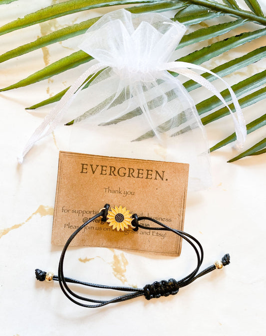 Sunflower Pendant Adjustable Cord Friendship Bracelet