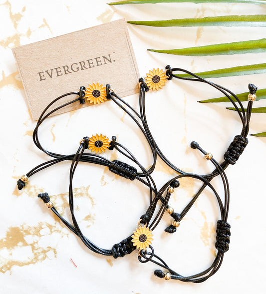 Sunflower Pendant Adjustable Cord Friendship Bracelet