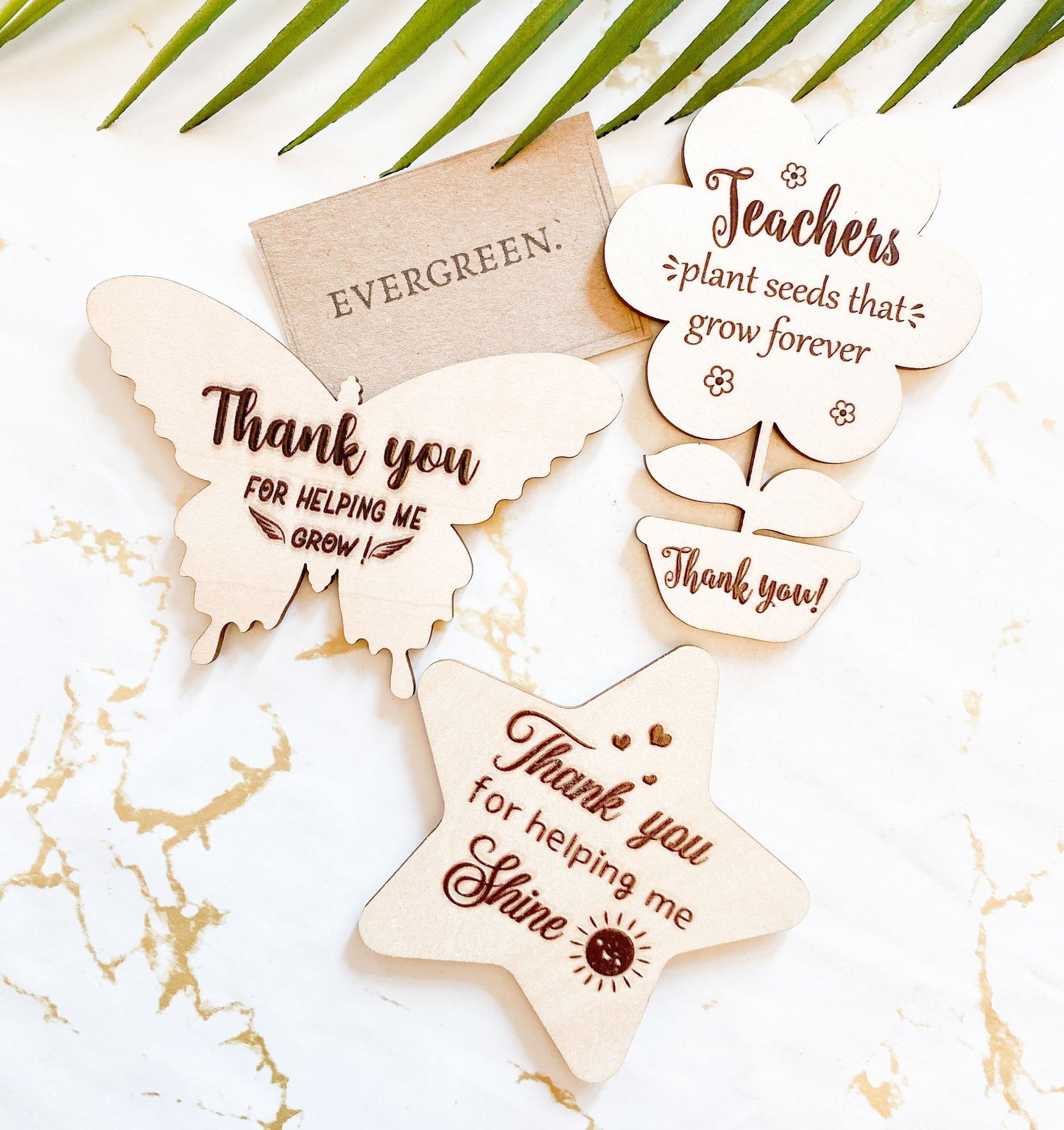 Thank You Teacher Wooden Message Magnet - Tree / Flower / Star