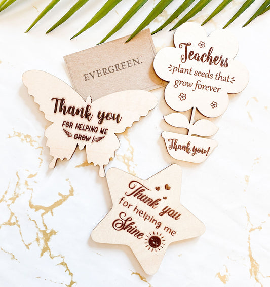 Thank You Teacher Wooden Message Magnet - Tree / Flower / Star