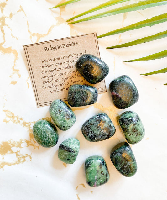 Ruby In Zoisite Crystal Tumbled Stone - Creativity, Uniqueness & Understanding