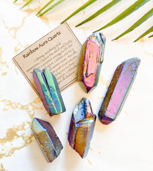 Raw / Rough Rainbow Aura Quartz Point - Energy, Connection & Awareness
