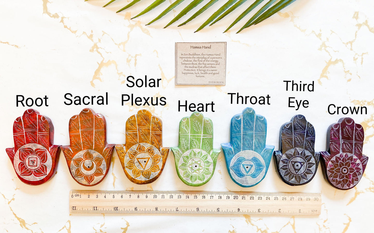 Soapstone Carved Hamsa Hand 7 Chakras Incense Holder