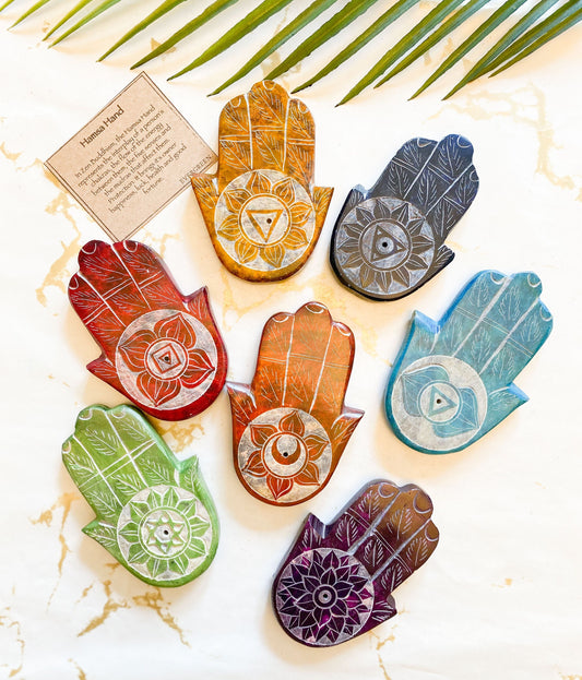 Soapstone Carved Hamsa Hand 7 Chakras Incense Holder