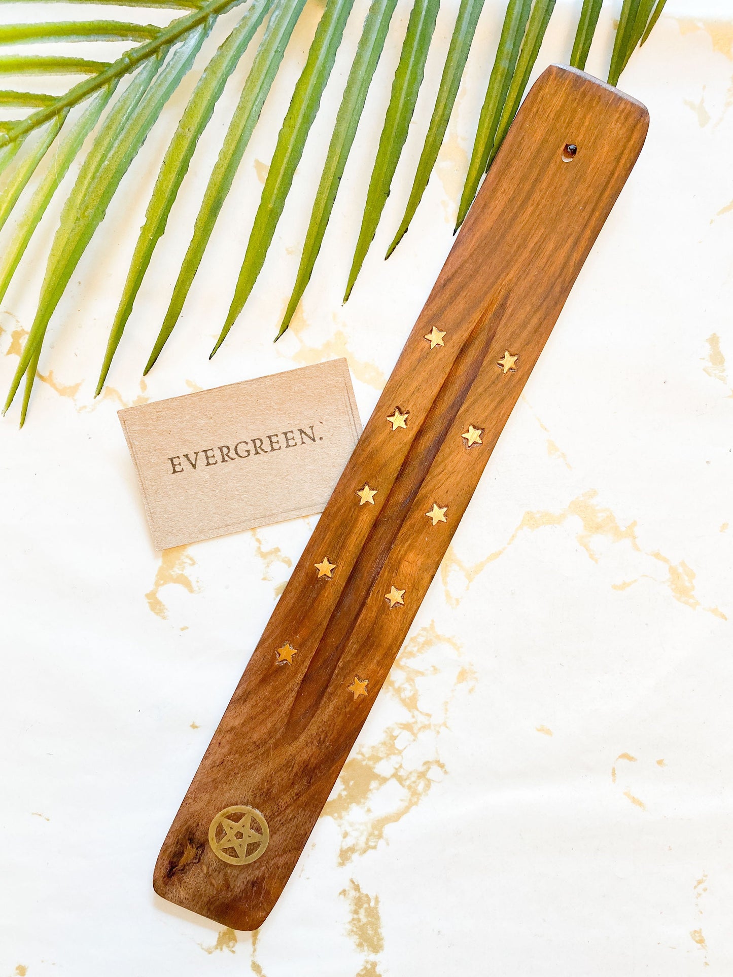 Mango Wood Incense Stick Holder / Ash Catcher - Peace, Love & Positivity