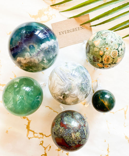 Green Crystal Spheres - Agate / Jasper / Fluorite / Dragon Blood