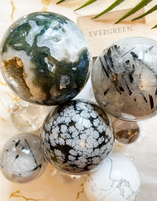 Black & White Crystal Spheres - Obsidian / Agate / Quartz / Rutilated / Howlite