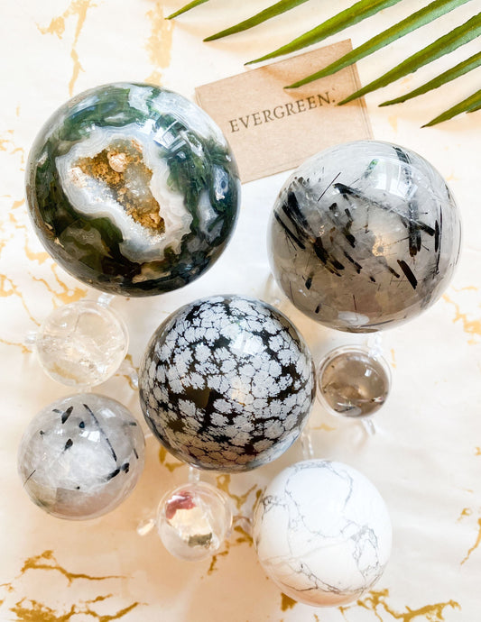 Black & White Crystal Spheres - Obsidian / Agate / Quartz / Rutilated / Howlite