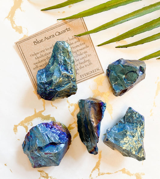 Raw / Rough Blue Aura Quartz Crystal - Self Worth, Balance & Empathy