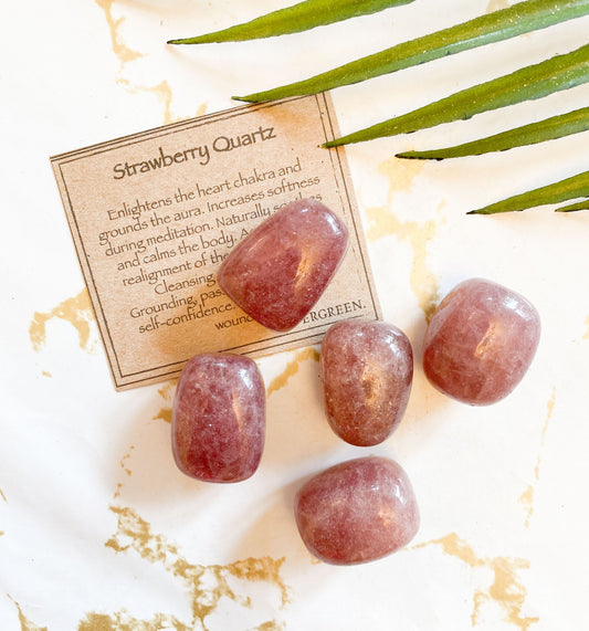 Strawberry Quartz Crystal Tumbled Stone - Protection, Grounding & Healing