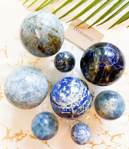Blue Crystal Spheres - Calcite / Jasper / Lapis Lazuli / Fluorite / Sodalite