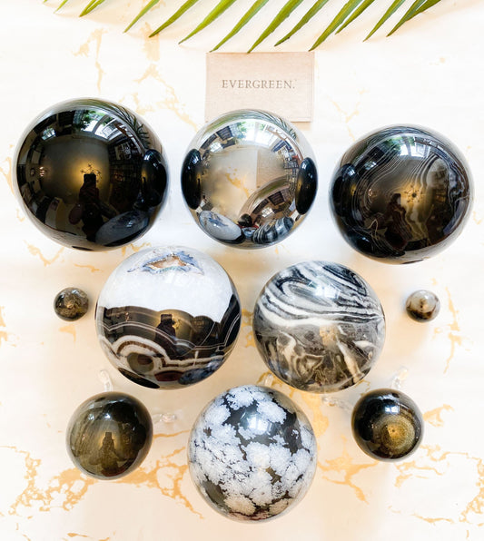 Black Crystal Spheres - Obsidian / Terahertz / Jasper / Agate