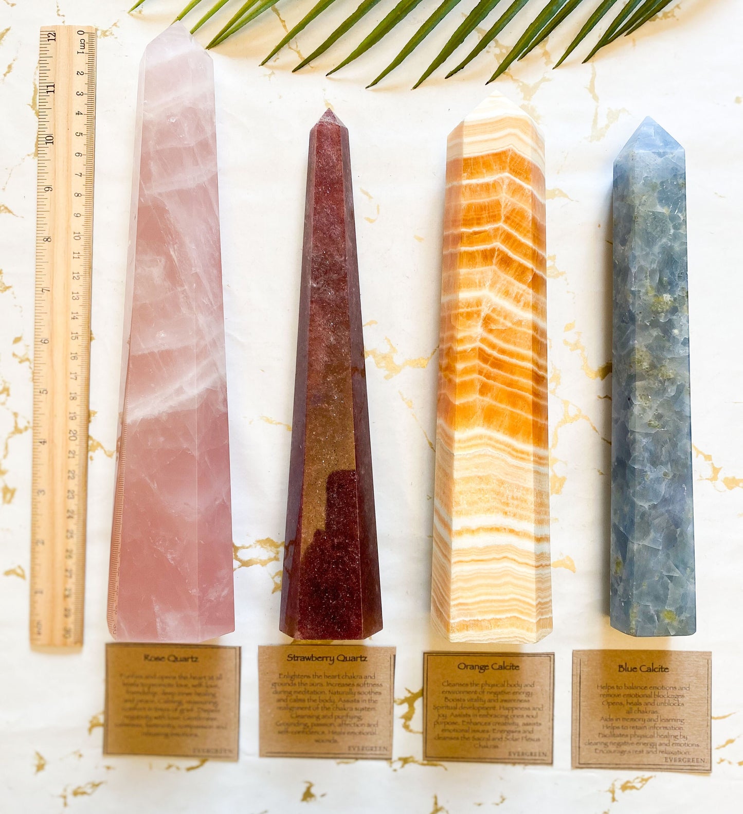 Extra Large Quartz & Calcite Crystal Towers + Obelisks - Rose Quartz, Strawberry Quartz, Blue Calcite, Yellow Calcite
