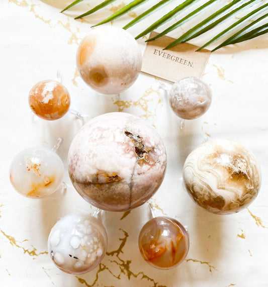 Natural / Pink / Yellow / White Crystal Spheres - Carnelian, Agate, Amethyst, Calcite