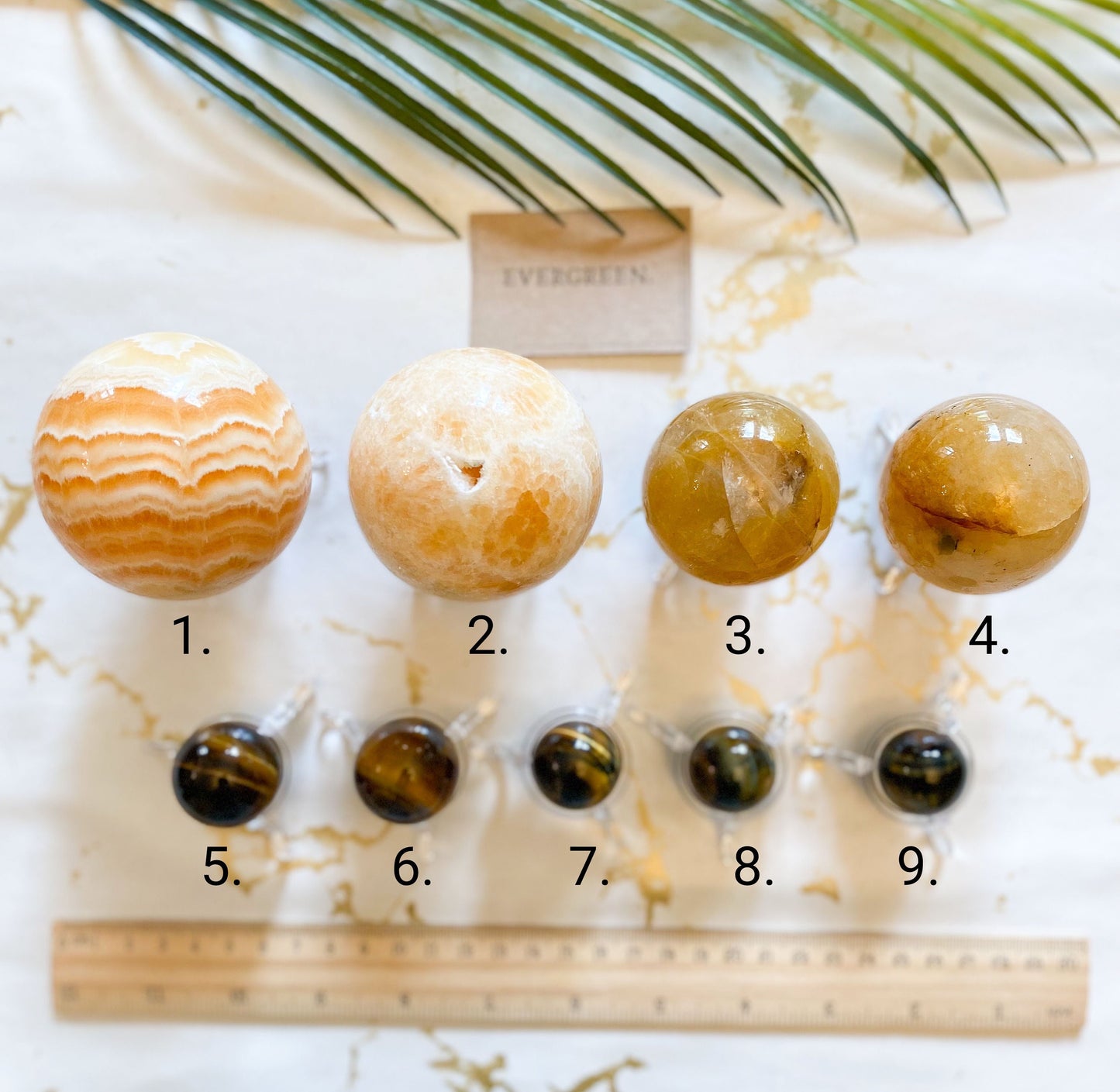 Yellow / Gold Crystal Spheres - Quartz, Tiger Eye, Calcite