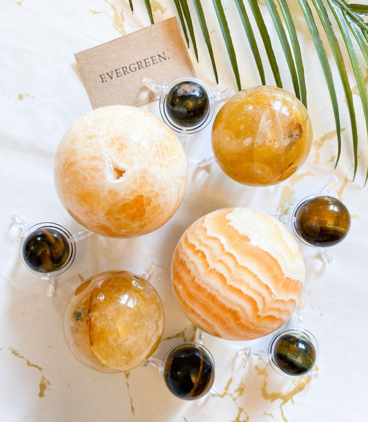 Yellow / Gold Crystal Spheres - Quartz, Tiger Eye, Calcite
