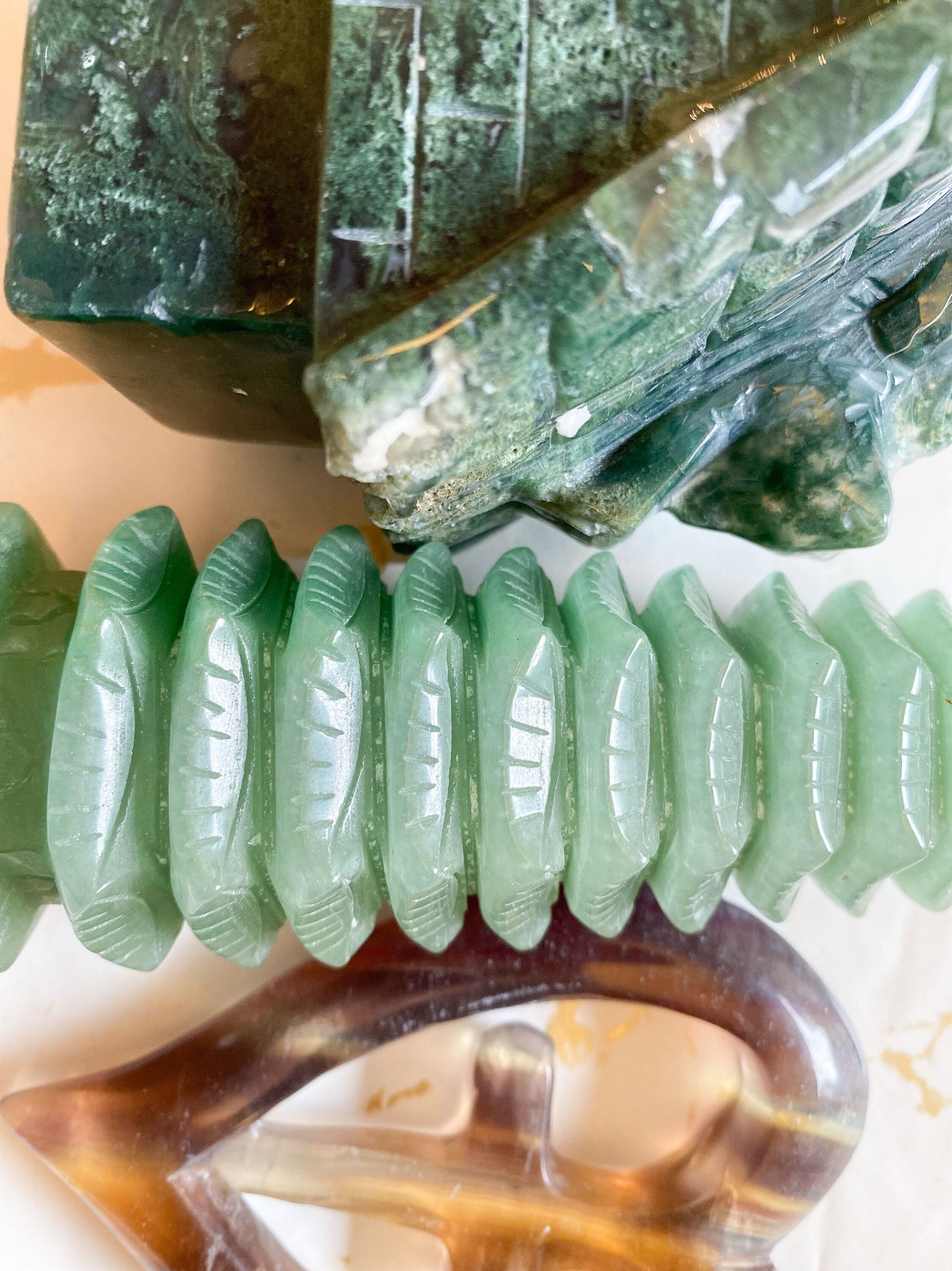 Crystal Carvings House, Pagoda, Heart & Cross - Aventurine, Agate, Fluorite