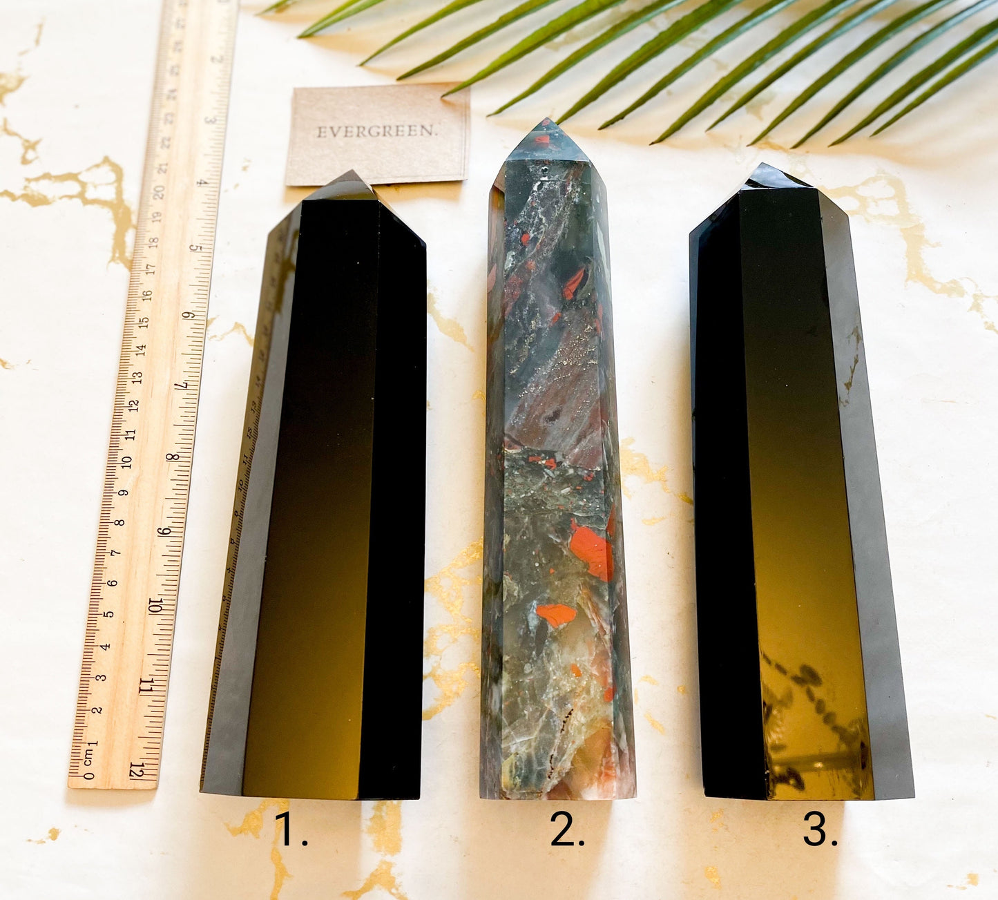 Black / Green Large Crystal Towers & Obelisks - Obsidian, Bloodstone
