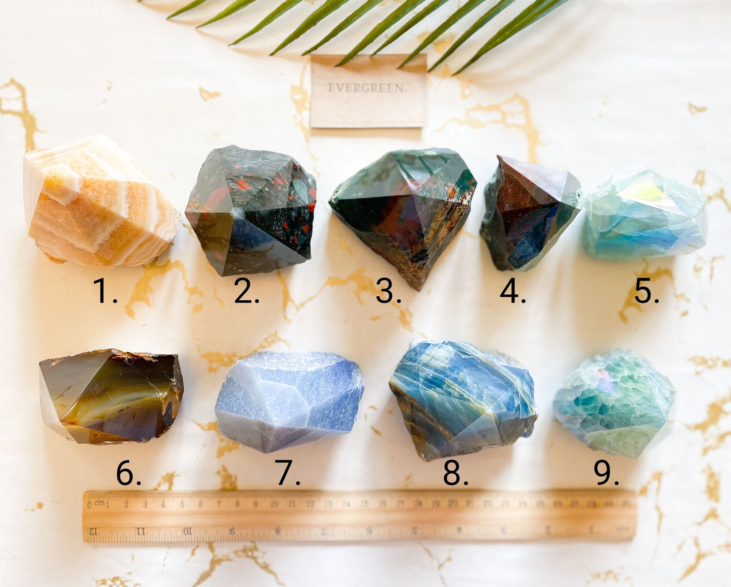 Yellow / Gold / Green / Blue Half Raw Crystal Points - Fluorite, Onyx, Aventurine, Carnelian, Jasper