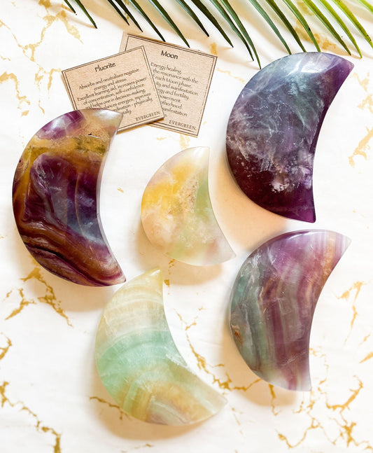 Extra Large Fluorite Crystal Moon - Self-Confidence, Empowerment & Positivity