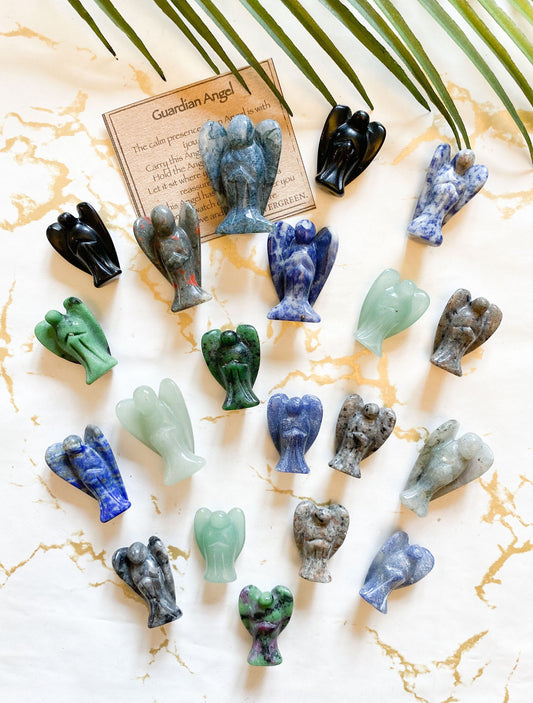 Crystal Guardian Angel Carving - Aventurine, Agate, Lapis Lazuli, Sodalite, Obsidian, Ruby, Labradorite, Bloodstone