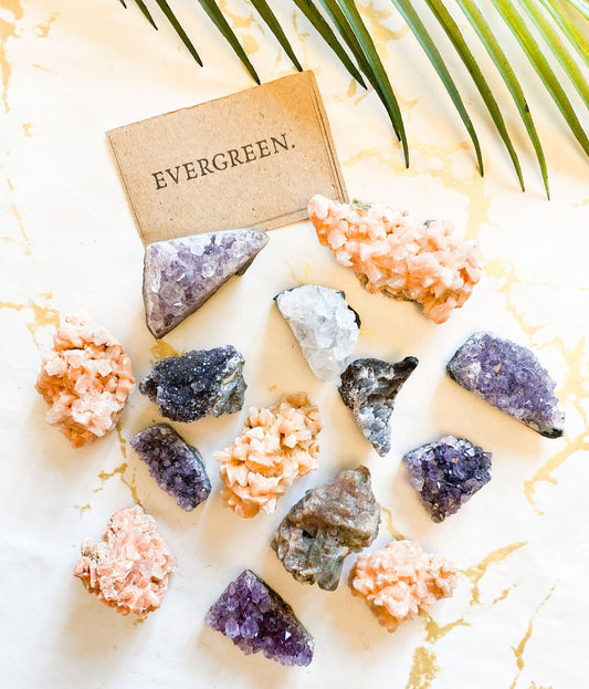 Raw / Rough Crystal Druzy Cluster - Orange / Black / Brown / Purple / White