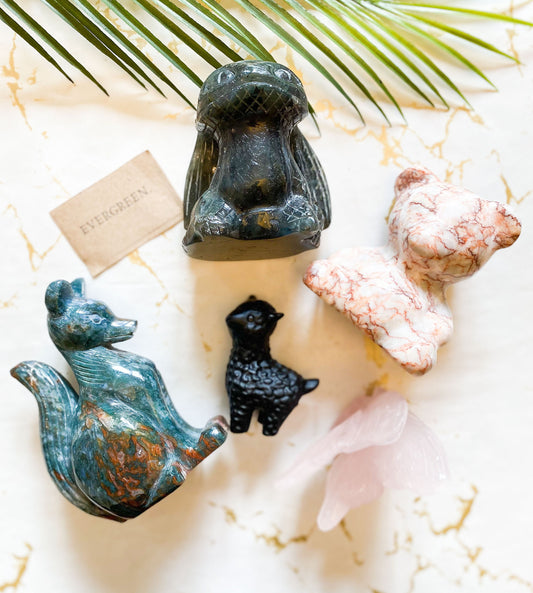 Crystal Carving Fox, Bear, Dragon, Butterfly, Sheep - Agate, Network, Labradorite, Obsidian, Quartz