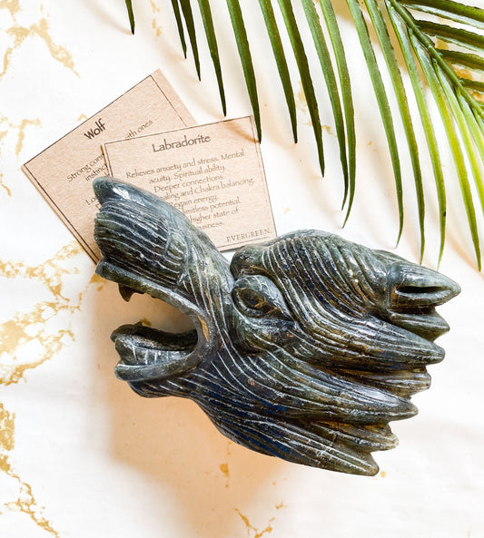 Labradorite Crystal Wolf Head - Balance, Energy & Potential
