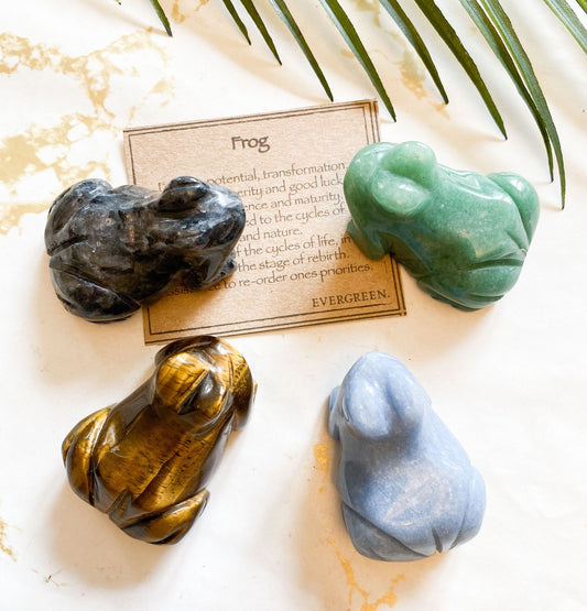 Crystal Frog Carving - Aventurine, Angelite, Gold Tiger Eye, Larvikite