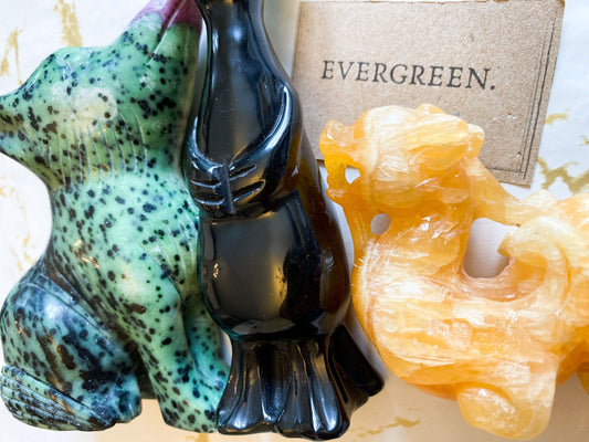Crystal Animal Carvings - Duck, Wolf, Dragon