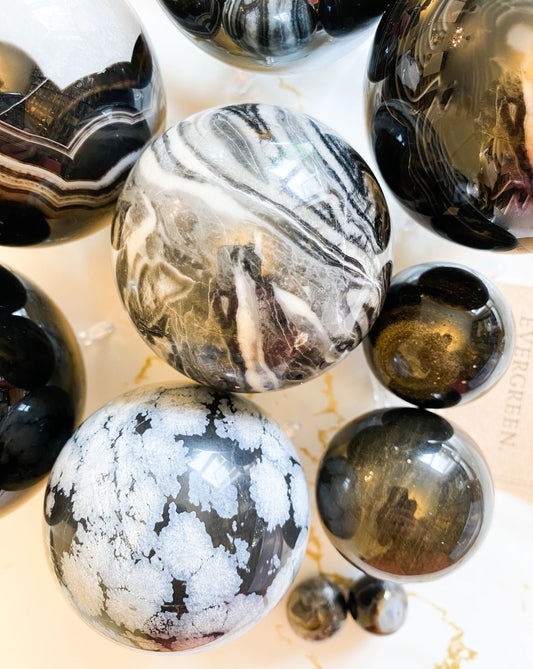 Black Crystal Spheres - Obsidian / Terahertz / Jasper / Agate