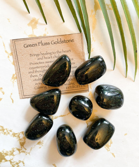 Green Fluss Goldstone Crystal Tumbled Stone - Healing, Energy & Awareness