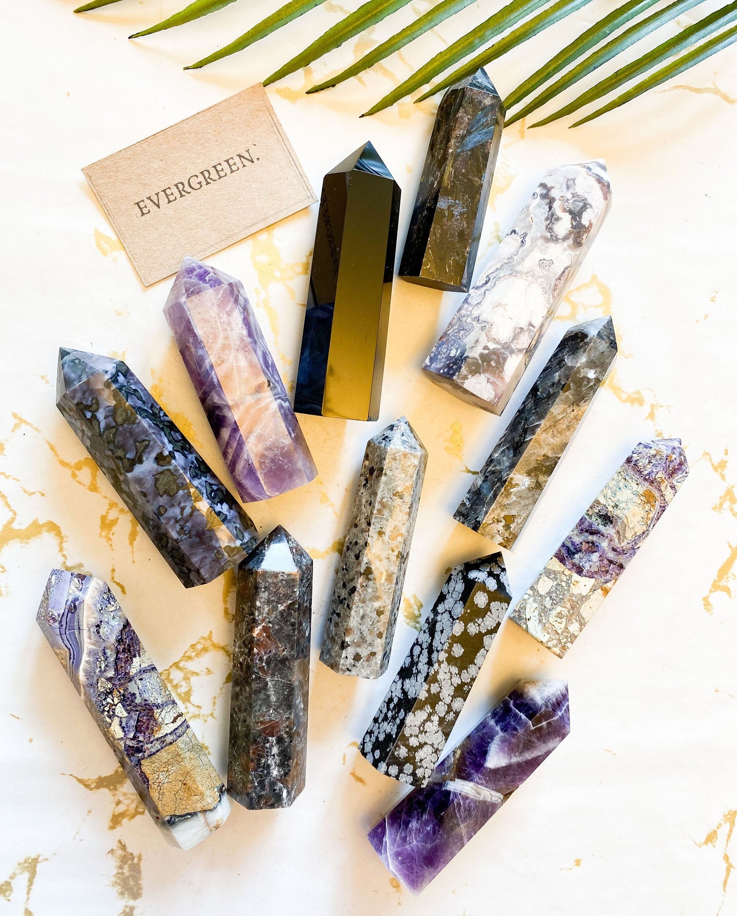 Black / Purple Crystal Towers & Obelisks - Garnet, Larvikite, Obsidian, Agate, Amethyst, Yooperlite, Fluorite, Indigo Gabbro