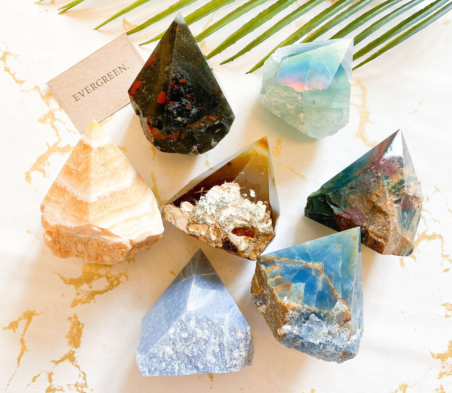 Yellow / Gold / Green / Blue Half Raw Crystal Points - Fluorite, Onyx, Aventurine, Carnelian, Jasper