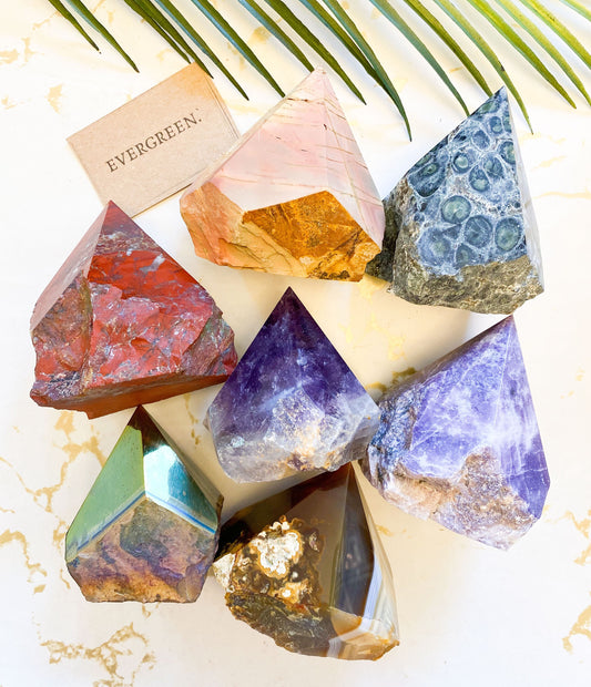Red / Purple / Yellow / Gold Half Raw Crystal Points - Lepidolite, Tiger Eye, Jasper, Turquoise, Amethyst, Carnelian