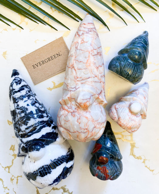 Crystal Gnome / Gonk Carving - Agate, Bloodstone, Network, Jasper