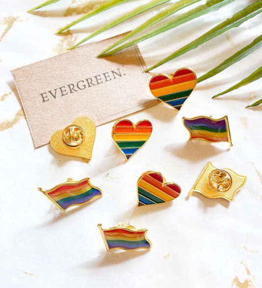 Rainbow / Pride Flag & Heart Pin / Badge
