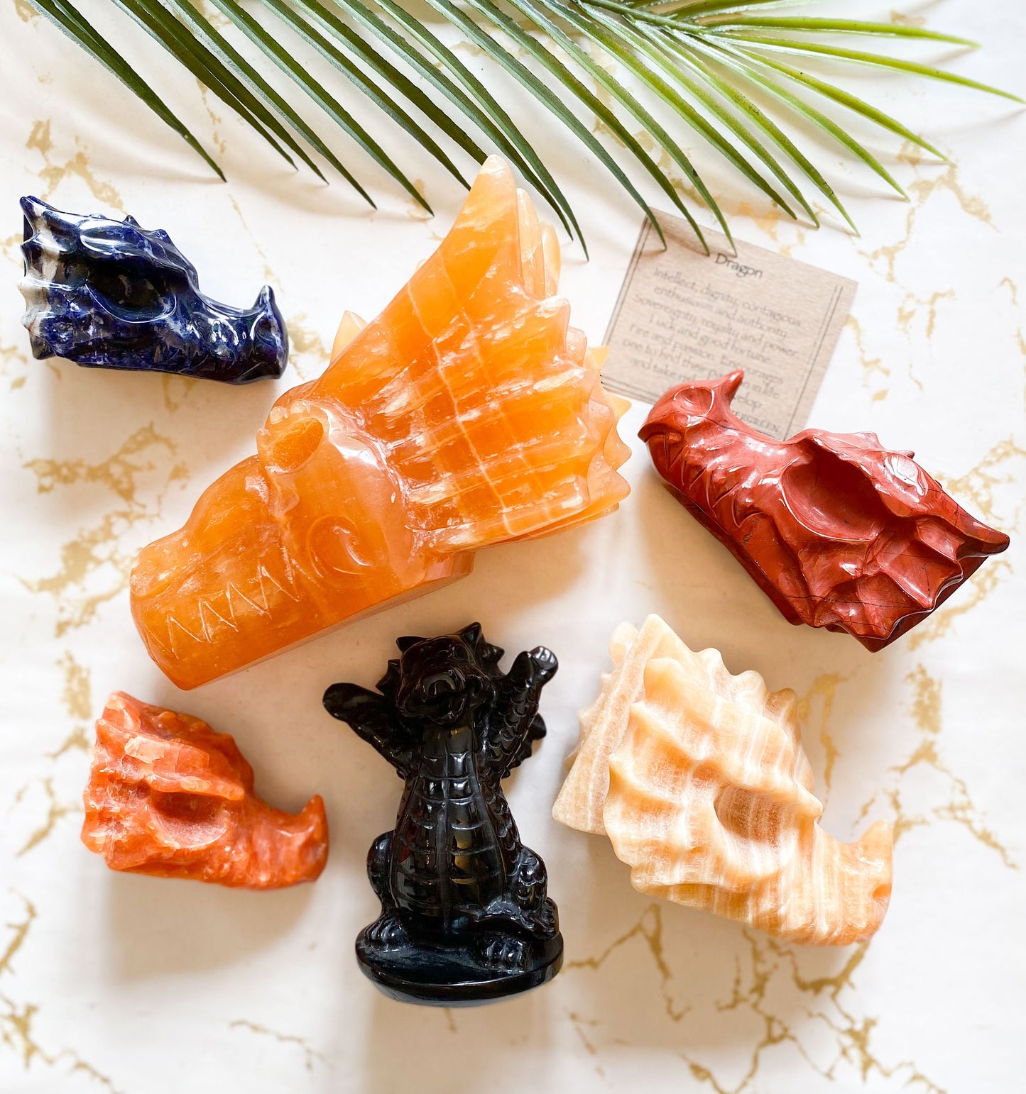 Crystal Dragon Skull Carving - Sodalite, Jasper, Calcite. Labradorite, Obsidian, Sunstone