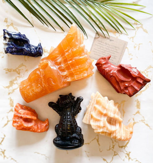 Crystal Dragon Skull Carving - Sodalite, Jasper, Calcite. Labradorite, Obsidian, Sunstone