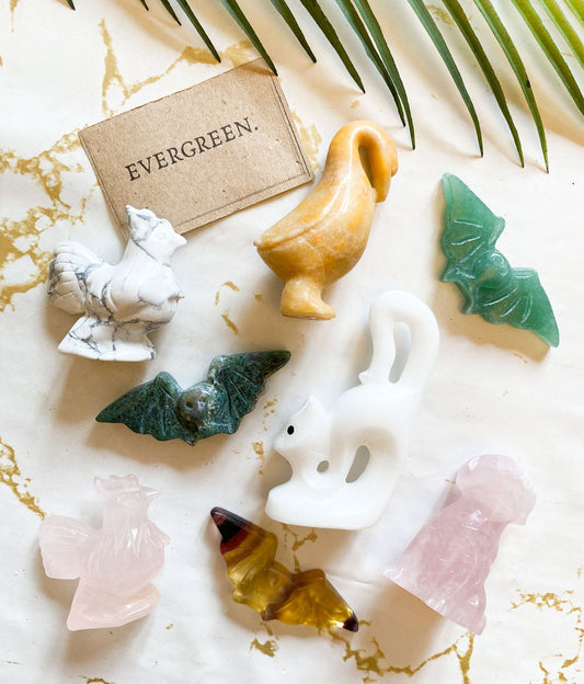 Crystal Animal Carvings - Duck / Bat / Chicken / Cockerel / Cat / Dog