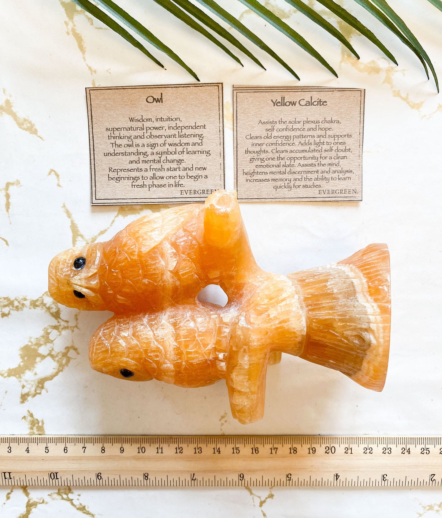 Yellow Calcite Crystal Owl Carving - Wisdom, Power & New Beginnings