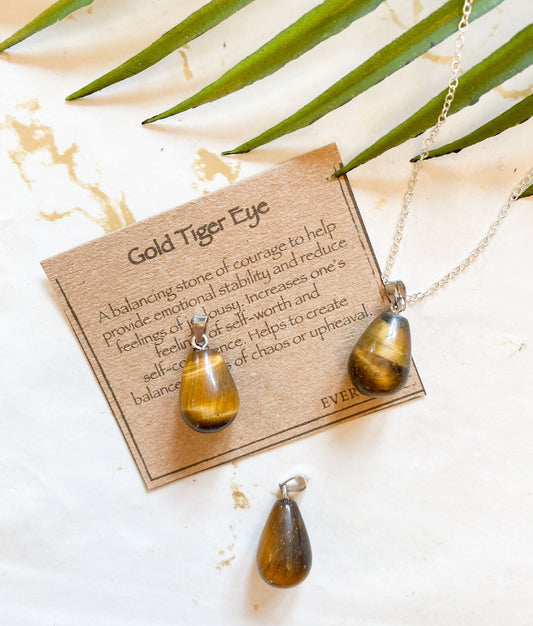 Gold Tiger Eye Crystal Teardrop Pendant - Courage. Stability & Self-Worth