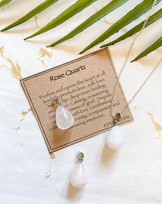 Rose Quartz Crystal Teardrop Pendant - Love, Healing & Friendship