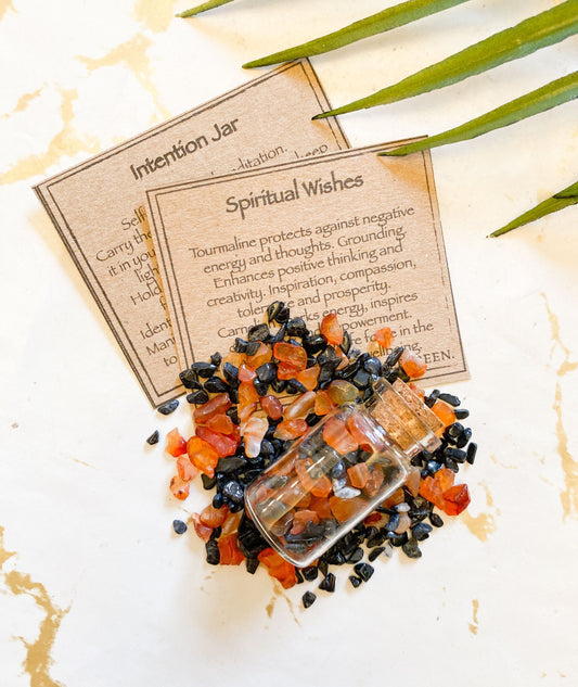 Spiritual Wishes Crystal Chips Intention Jar - Carnelian & Tourmaline