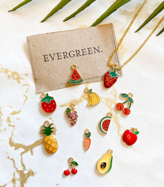 Fruit Pendant / Charm - Avocado, Strawberry, Cherry, Carrot, Grapes, Apple, Cherries, Banana, Melon, Pineapple
